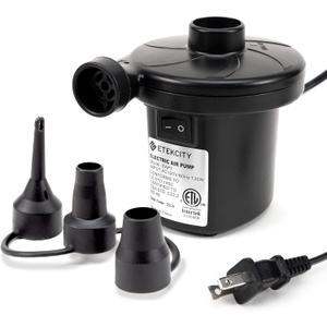 Etekcity Air Pump for Inflatables, Portable Electric Air Mattress Pump, Quick-Fill Perfect Inflator/Deflator for Couch, Blow up Pool Floats Raft Bed Boat Toy with Nozzles, 110-120V, Black (Small)