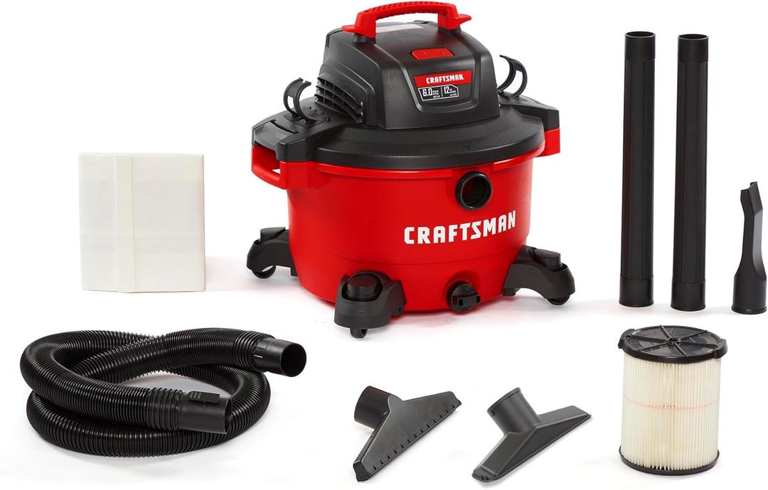 CRAFTSMAN CMXEVBE17594 12 Gallon 6.0 Peak HP Wet Dry Vac, Portable Shop Vacuum Wet and Dry with Filter, Dust Bag, Hose and Attachments for Home Projects & Renovations