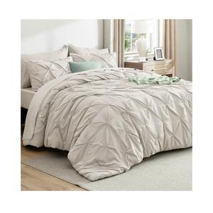 Bedsure California King Comforter Set Linen - Bed in a Bag Cal King 7 Pieces, GentleSoft™ Pintuck Bed Set Gift for Family, Pinch Pleat All Season Comforter with Sheets, Pillowcases & Shams