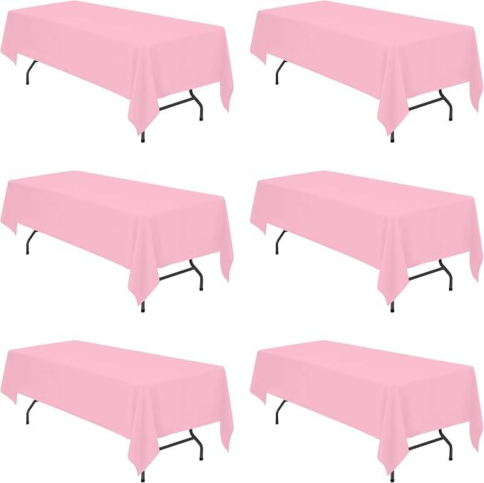 BRILLMAX 6 Pack Pink Tablecloths 60x126 Inch for 8ft Rectangle Tables
150 GSM Polyester Fabric, 15" Standard Drop, Water, Stain & Wrinkle Resistant Cloth Cover for Wedding Reception Banquet Party