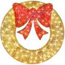 Sunnypark Christmas Wreath 48” Gold/Red Pre-Lit Outdoor Decoration LED Decor w/ 140 Lights