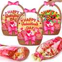 Fuutreo 50 Pcs Valentine's Day Gift Bags Heart Basket Treat Bags with Handles Reusable Plastic Favor Pouches for Holiday Candy Wrapping, Party Goodie Supplies, and Romantic Gift Decor(Pink Heart)