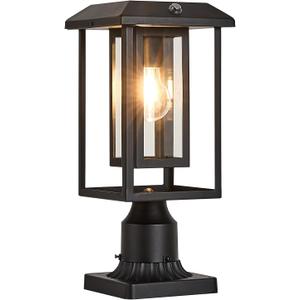 Solar Lamp Post Lights for Outdoor with Pier Mount Base, Dusk to Dawn Pole Light Head with Waterproof, Exterior Solar Powered Pillar Lights Fixture for Yard, Garden, Pathway, Black, Large