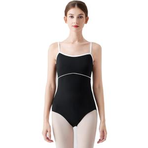 Women's Camisole Leotard with Adjustable Straps for Ballet Dance Leotards (Medium, Black/White Line)