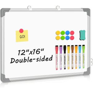Double-Sided White Board, 16" x 12" Dry Erase Board Small Whiteboard for Wall Magnetic Hanging White Board Dry Erase for College Dorm Room, School, Home, Office