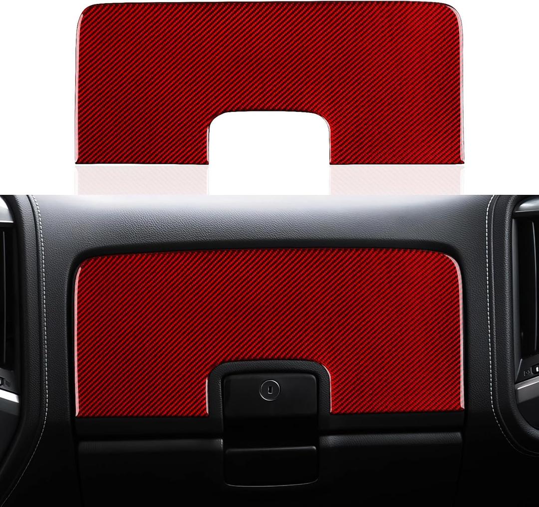 Car Carbon Fiber Decal Copilot Dashboard Sticker Cover Interior Trim for Chevrolet Silverado/GMC Sierra 1500 2500HD 3500HD 2014-2018 Accessories Red