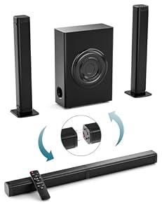 GEOYEAO Sound Bars for TV with Subwoofer, 2.1ch Home Audio Speaker & 3D & 240W Deep Bass Subwoofer Bluetooth 2-in-1 Detachable TV Surround Sound Speaker System