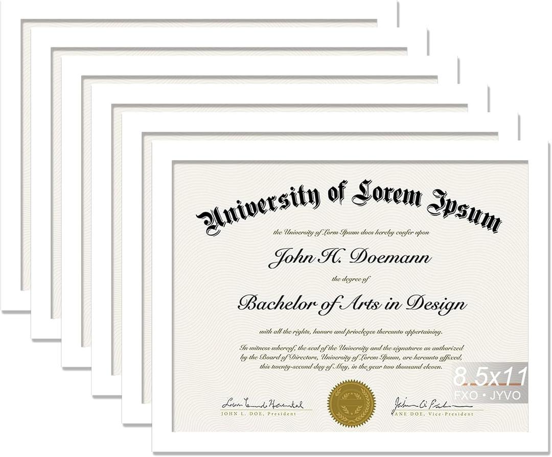 Fxojyvo White 8.5 x 11 Frame Display 8.5 by 11 Document Certificate Diploma Wall and Tabletop - 6 Packs