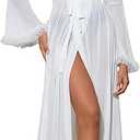 OYOANGLE Women's Ruffle Trim Long Sleeve Belted Sheer Mesh Wedding Bride Robe Nightgown, Size M