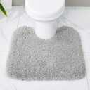 Disolla Toilet Mat 22x24 Grey - Non Slip Fluffy U-Shaped Contour Rug, Ultra-Soft Plush Toilet Floor Mat, Absorbent & Machine Washable