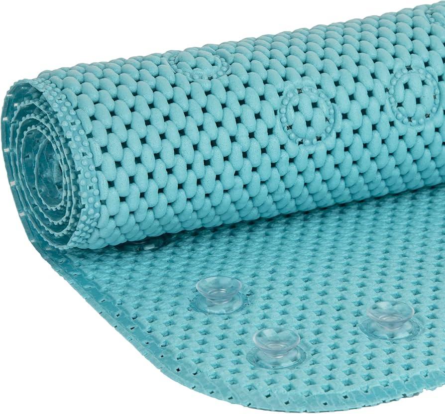 Softex Bath Mat for Tubs, Machine Washable, 17 x 36 Inches, Blue, Skid Resistant