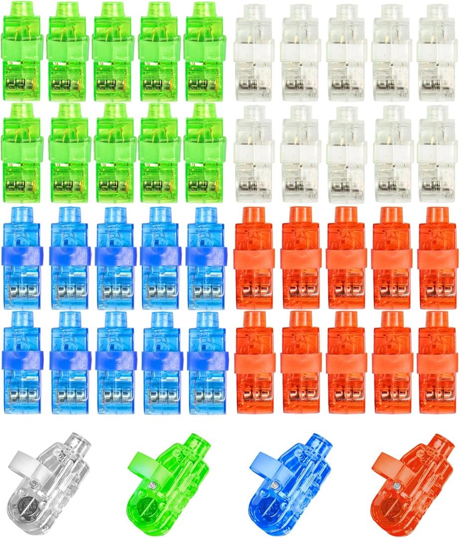 Novelty Place 32Pcs LED Party Finger Lights for Kids with Screw-Secured, LED Finger Flashlight Light Up Finger Ring Toys for Party Favor, Halloween, Raves, Concert Shows