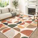 MUJOO 8x10 Area Rugs,Washable Rugs for Living Room Bedroom Dining Room,Boho Large Throw Floor Carpet Non Slip Soft Modern Abstract Bohemian Terracotta (Rust and Brown)
