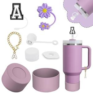 2 x Stanley Cup Accessories Set,Including 2 Pcs 0.4in Straw Cover, 1 Silicone Spill-Proof Stopper Set of 3, 1 Name ID Letter Handle Charm, 1 Silicone Cup Boot Fits Stanley 40&30 Oz Tumbler (A)