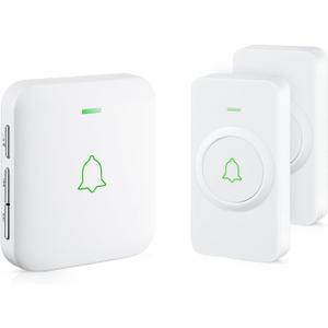 AVANTEK Wireless Door Bell, CW-21 Mini Waterproof Wireless Doorbell Operating at Over 1000 Feet, 2 Remote Buttons Can Have Different Tones, 52 Melodies, CD Quality Sound and LED Flash (2 Transmitters White)