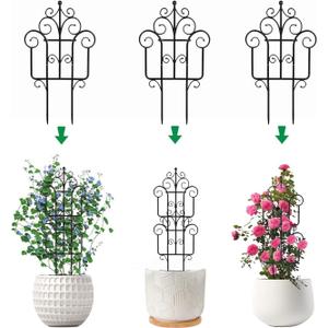 Garden Plant Trellis, Stackable Plastic Trellis Supports for Climbing Plants, Indoor Outdoor Use, 3 Pack, Black (3)