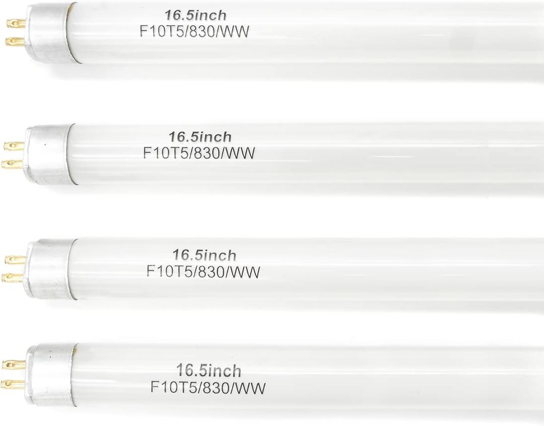 16 Inches F10T5 Replacement Bulb Compatible Jasco T5 10 Watt Warm White 3000K F10T5/830 Tube for Counter and Cabinet Fixture 4 Count 16 Inches F10T5 Replacement Bulb Compatible Jasco T5 10 Watt Warm White 3000K F10T5/830 Tube for Counter and Cabinet Fixture 4 Count
