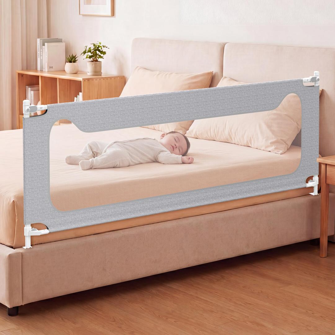 NurturaNook Baby Bed Rail Guard, Extra Tall Adjustable No-Gap Safety Rail for Toddlers, Fits Both Twin and Full Size Beds, Single Side(74.8"×25"), Gray