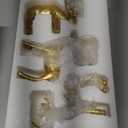 Lulu Home 3 PCS Christmas Tabletop Decorations, Resin Golden Reindeer Family Figurines with Diverse Postures, Xmas Holiday Winter Centerpieces Ornaments for Mantel Shelf Sill Decor(Peer)