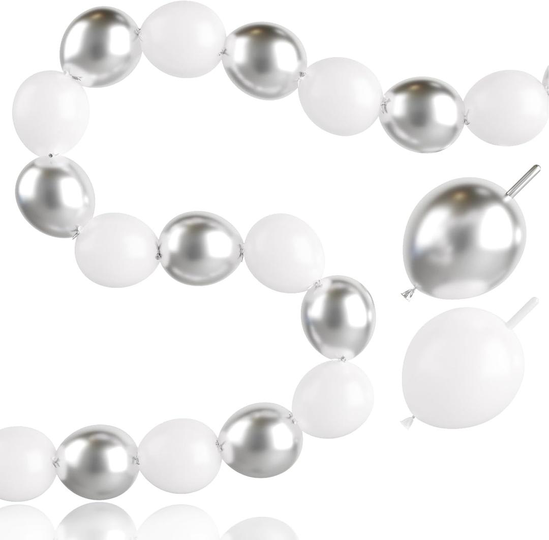 White Silver Linking Balloons 100pcs 6 Inch Link Balloons