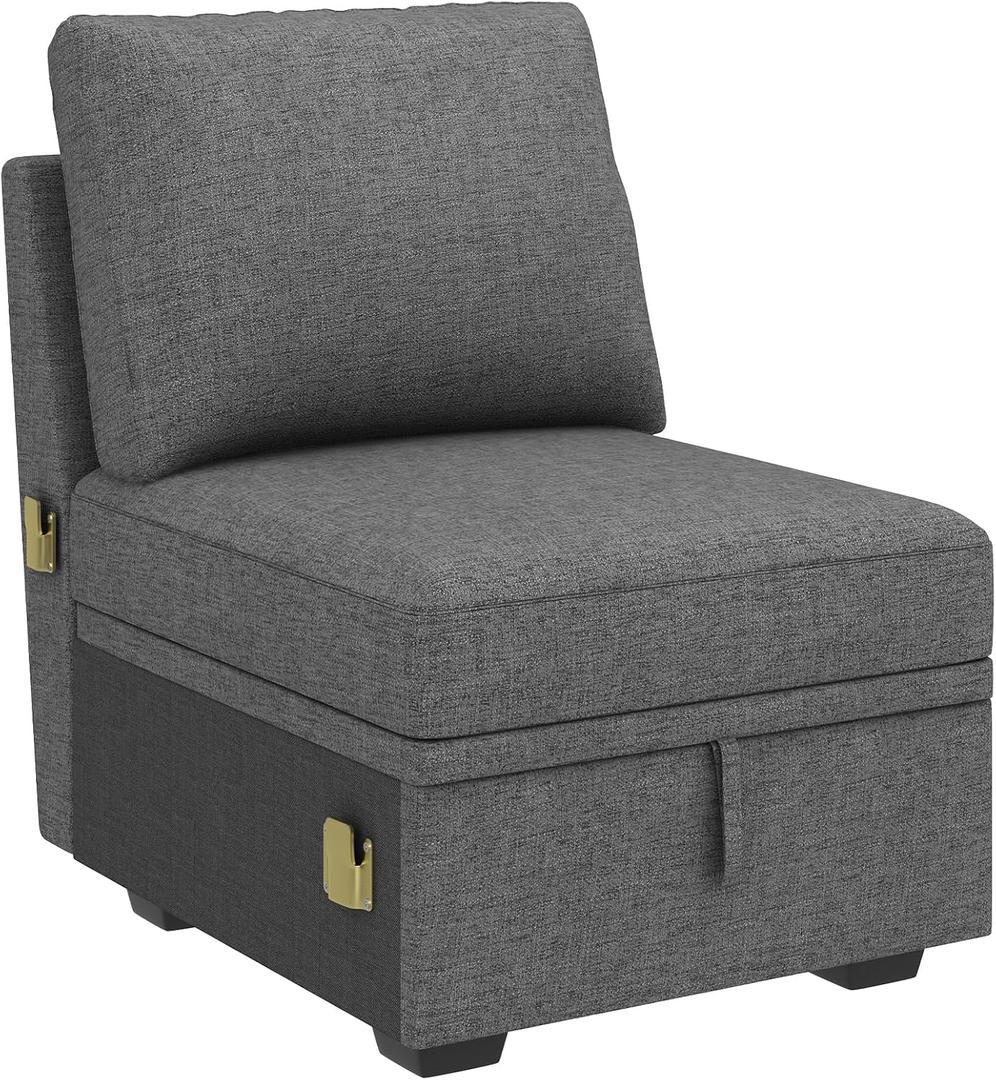 HONBAY Single Seat for Modular Sectional Sleeper Sofa with Pull Out Bed, Customizable Armless Chair for Sectional Couch, Dark Grey