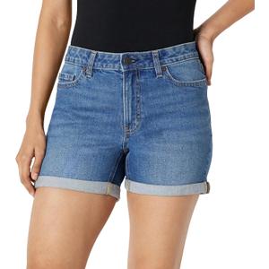 Amazon Essentials Women's Mid-Rise Stretchy Slim Fit 4" Denim Shorts (2, Medium Blue Vintage)