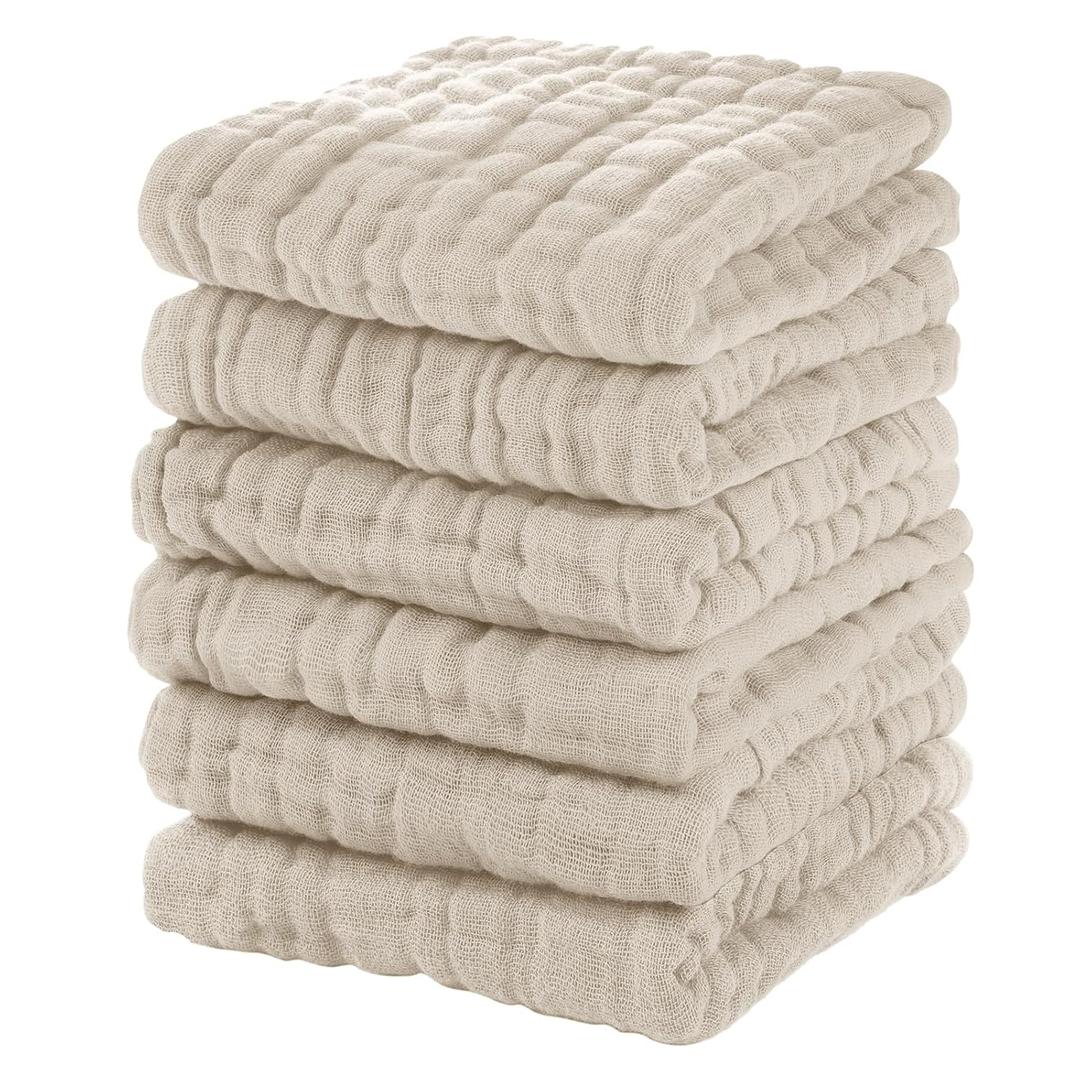 Muslin Burp Cloths Baby 12''X12'', Baby Washcloths 6 Pack, 100% Cotton Baby Wash Cloths Absorbent and Soft for Newborn Infants Kids Boys Girls - Apricot