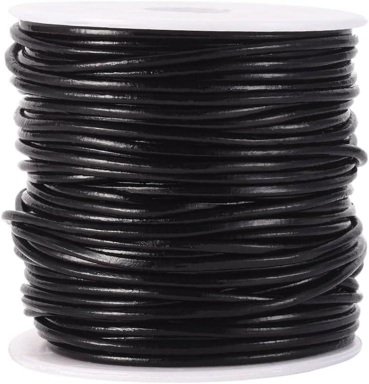 30 Yards Cowhide Genuine Leather Cord for Jewelry Making 2MM Black Round Real Leather String Lace Cording Rope Braiding Strip Thread Spool for Crafting Necklace Bracelets Wraps Beading