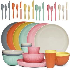 36 pcs Wheat Straw Dinnerware Sets DAPIPIK Unbreakable Reusable Dinnerware Set ，Lightweight Camping Plates Cups and Bowls Set. Dishwasher Microwave Safe Dinnerware
