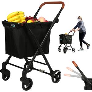 Foldable Cart 55 Liters Utility Cart Shopping Trolleys Height Adjustable Slider for Office Shopping Groceries Laundry