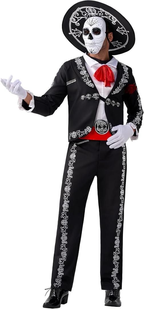 Spooktacular Creations Halloween Mens Day of The Dead Costume, Mariachis Skeleton Costume (Small)