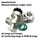 bmotiontech Manual Right Angle Valve, Bellow Seal Valve, with ISO-KF KF25 Flange + 2 Sets Aluminum Wing nut Clamps + Centering Rings + FKM O-Rings (KF25 90Angle Valve)