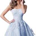 Lace Homecoming Dresses Short A Line Strapless Formal Cocktail Party Gowns (2, Light Blue)