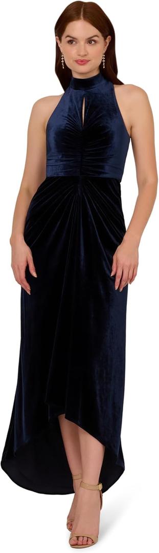 Adrianna Papell Women's Velvet High Low Gown (Blue), US 16
