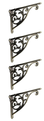 Khtumeware 4 Pack Brushed Antique Brass Shelf Bracket 8 Inch, Decorative Brackets for Shelving, Heavy Duty Vintage Ornate Shelf Bracket , Hardware Included,7.87x5.6x1.73 Inch
