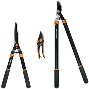 Fiskars Tree and Shrub Care Set, 3-Piece Lopper, Pruner, and Shear