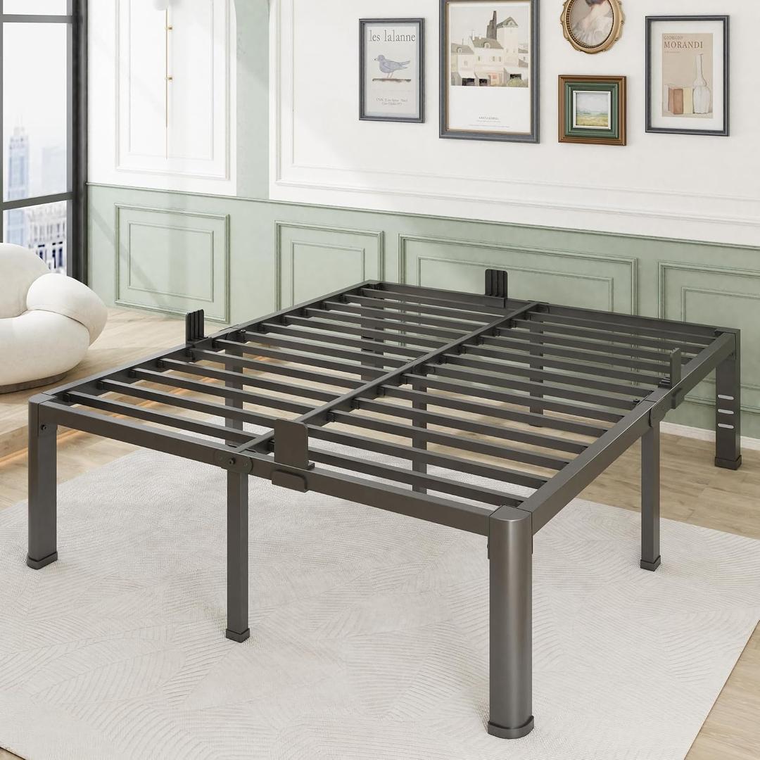 Bilily 18 Inch Queen Size Metal Bed Frame with Round Corner Legs,Headboard Holes,Heavy Duty Steel Slat Support Platform Queen Bed,Mattress Retainer,No Box Spring Needed,Easy Assembly,Squeak Resistant