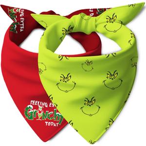 Christmas Dog Bandanas, Green Classic Christmas Scarf for Medium Large Dogs, Double Sided 2-Pack