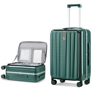 Hanke 26 Inch Large Checked Luggage PC Hard Shell Luggage Top Opening Travel Luggage Suitcases with Wheels for Woman Men.(Dark Green)