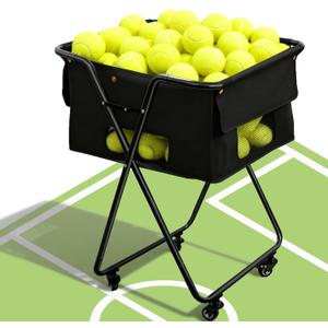 Foldable Tennis Ball Hopper, Holds 170 Balls, Large Capacity Tennis Ball Hopper with Wheels for Baseball Softball Pickleball Training