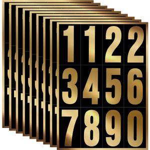 Tenare 96 Pieces 8 Set Mailbox Numbers Vinyl Waterproof Numbers 0-9 Self Adhesive Reflective for Outside Signs Door Trucks Address Trash Cars Home Business(3 Inch,Gold in Black)