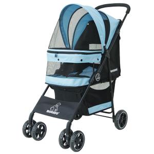 ROODO 4 Wheel Dog Cat Pet Stroller Best Lightweight Foldable Compact Portable Jogger All Terrain Travel Pet Gear Puppy Doggie Bunny Kitty Stroller for up to 30lbs Medium Small Dogs Cats (Sky Blue)