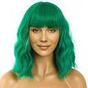 LANICE Green Wig for Women Short Bob Wigs with Bangs Natural Synthetic Wig Shoulder Length Colorful Wigs for Daily PartyUse(12inch,Green)