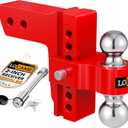 LOCAME Adjustable Trailer Hitch, Fits 2-Inch Receiver, 6-Inch Drop Aluminum 1-7/8'' & 2'' Tow Ball Drop Hitch,12,500 LBS GTW-Tow Hitch for Heavy Duty Truck with Double Stainless Locks, Red, LC0046