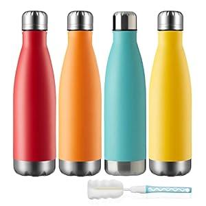 MEWAY 17oz Sport Water Bottle Vacuum Insulated Stainless Steel Sport Water Bottle Leak-Proof Double Wall Cola Shape Water Bottle, Keep Drinks Hot & Cold (4 Pack, MIX)