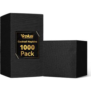 Vplus 1000 Pack Black Cocktail Napkins, Elegant Beverage Napkins, 3-Ply Disposable Paper Napkins 4.9x4.9 inch, Perfect for Restaurant, Bar, Party, Wedding, Dessert Napkins