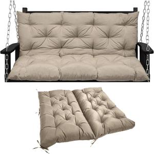 Swing Replacement Seat Cushions, 2-3 Seater Bench Cushions for Outdoor Furnitur with Backrest, Garden Recliner Seat Cushions Waterproof Sofa Pads (Khaki, 60x40in)