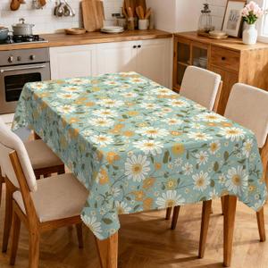 Eikione Rectangular Tablecloth 55x70In, Daisy Washable Tableclothes Outdoor Durable Table Cover for Party Picnic Dinner Decor