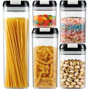 5-Piece Airtight Food Storage Containers Set with Lids, BPA-Free Plastic Kitchen & Pantry Organization Canisters for Cereal, Pasta, Snacks, Flour, Sugar & Dry Foods
