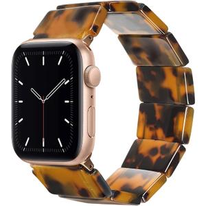 Heesch Upgraded Stretchy Resin Watch Band Compatible with Apple Watch for Women, Men, Tortoise Shell Fashion Watch Strap Bracelet Wristband for iwatch Series Ultra/10/9/8/7/SE/6/5/4/3/2/1, 38/40/41/42mm, 42/44/45/46/49mm, Rectangle Version